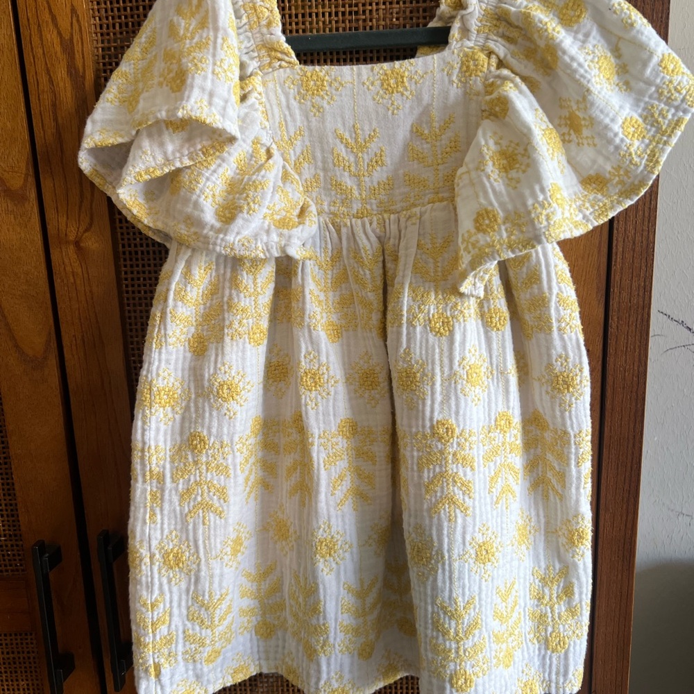Zara White and Yellow Embroidered Floral dress